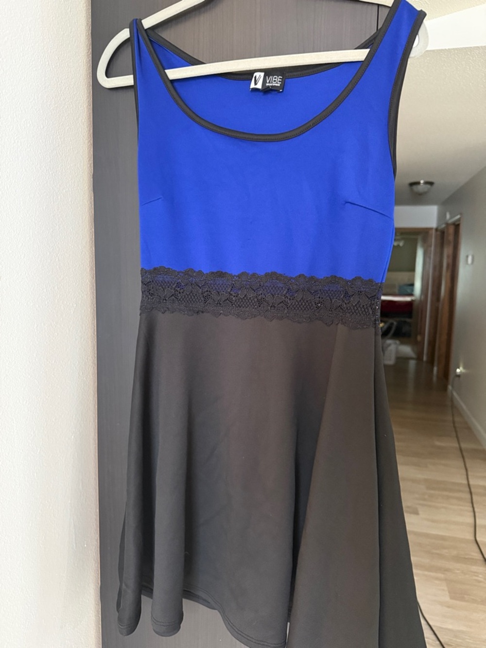 Vibe Royal Blue and Black Lace Waist Fit-and-Flare Dress